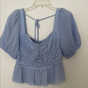 ASTR Periwinkle Puff-Sleeve Swiss Dot Corset Blouse size Large NWT